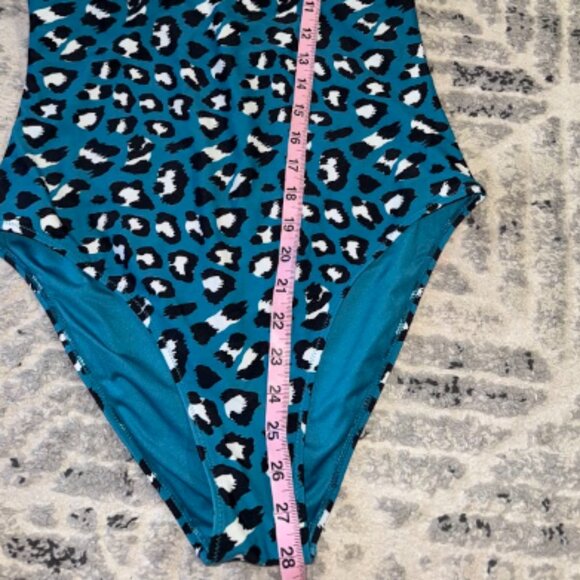 Blue Leopard Animal Print Women's One Piece Swimsuit Cheeky Full Coverage L - Picture 9 of 10